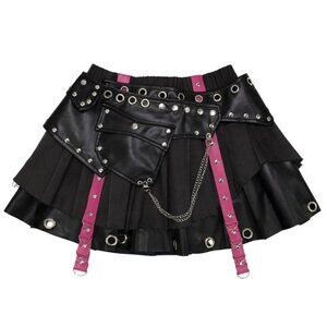 ACDC RAG - Nightmare Black Leather Pleated Skirt